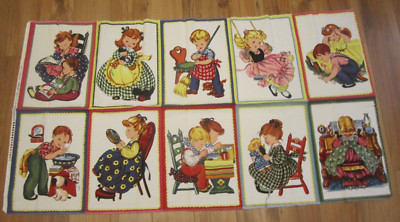 A Child s Life Michael Miller Vintage Children Cotton Fabric Panel 10 Blocks