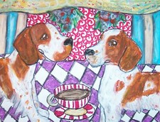 WELSH SPRINGER SPANIEL Drinking Coffee Dog Collectible 8 x 10 Signed Art Print