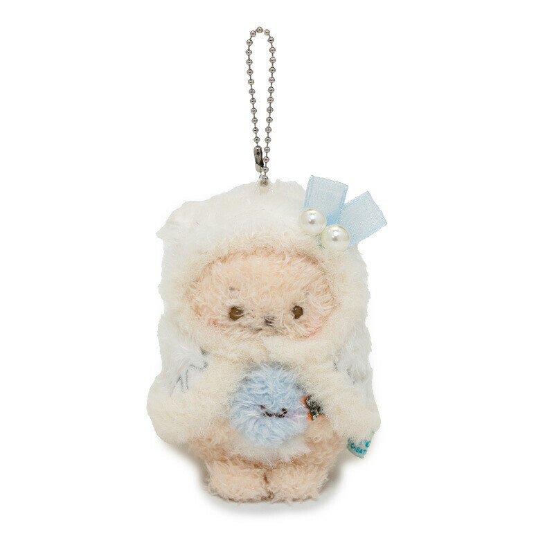 ロケットに乗ったキャラクター ストラップ Sirotan Rakkoinu Plush Keychain with Poncho Holly Christmas 84mm