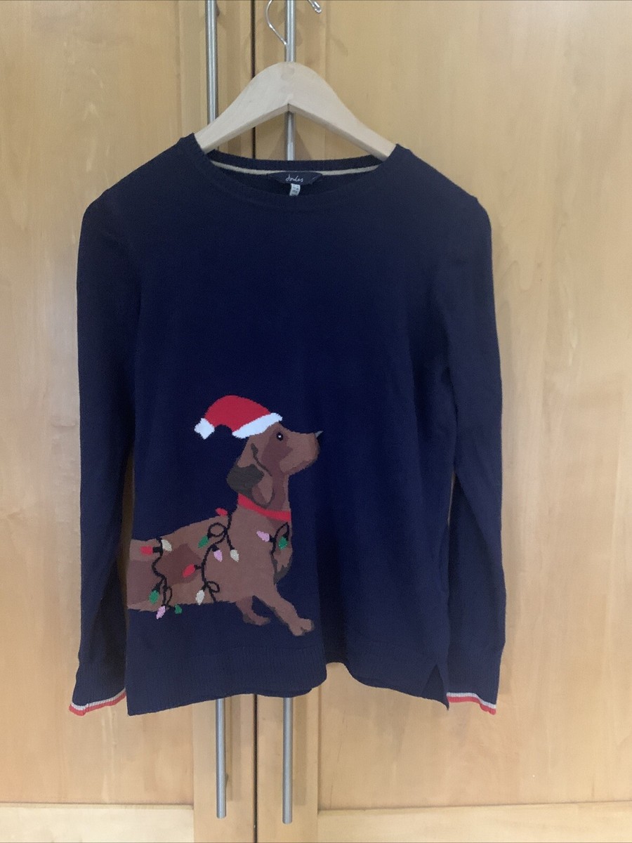 LADIES JOULES CHRISTMAS FESTIVE DASCHUND JUMPER LIGHTS SIZE 10 WORN TWICE
