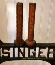 2 Antique Wooden Industrial Textile Mill Thread Yarn Spools Bobbins Spindles Two