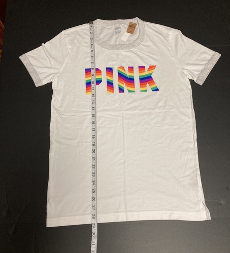 Mujer Victoria’s Secret ROSA CAMISETA Camiseta Blanca con Logo Multicolor Talla S - Imagen 9 de 9
