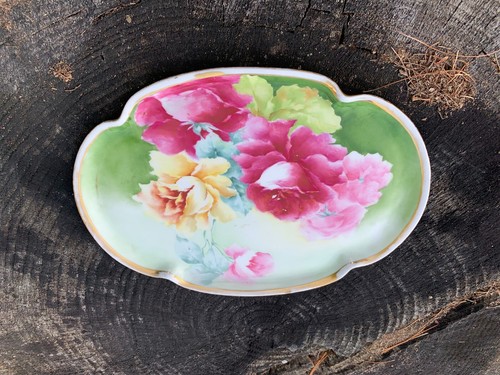 Limoges France Old Abbey Dresser Vanity Tray 12.75" Yellow  Red Roses Art Nouveu - Picture 23 of 24