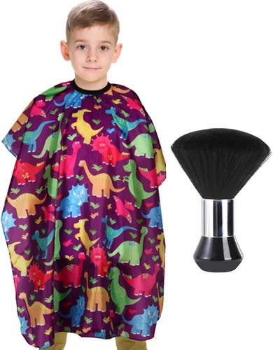 Kids Barber Cape with Neck Duster Brush, Professional Salon Hair Cutting Cape