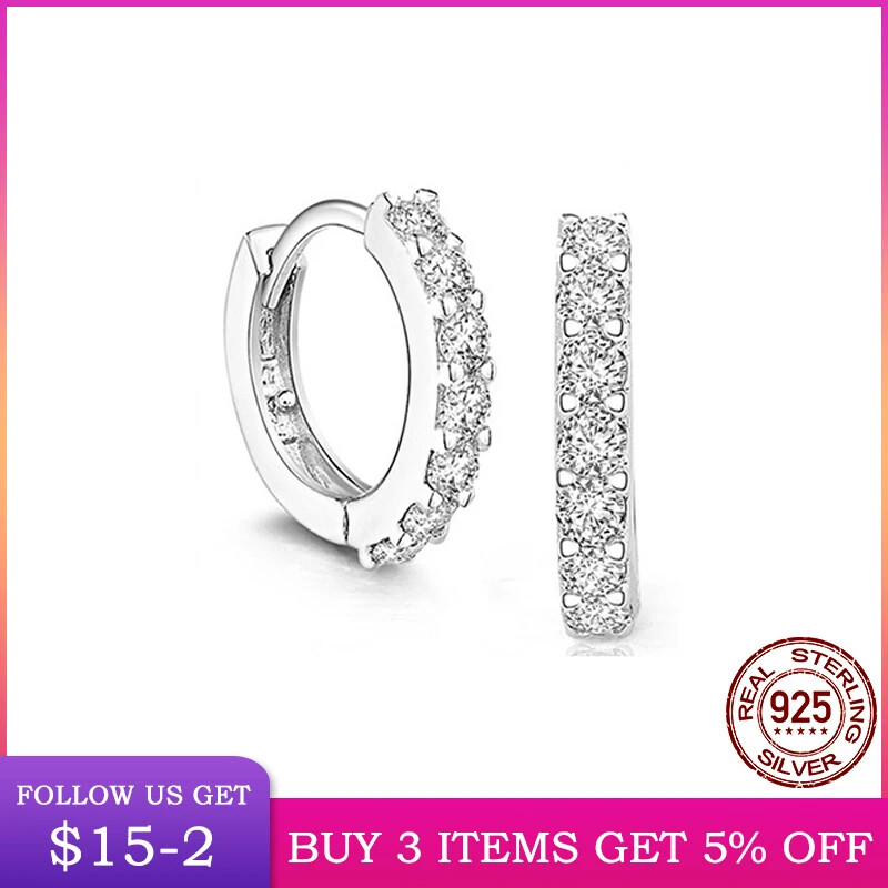 CHSHINE 100% Real 925 Sterling Silver Crystal Circle Earring