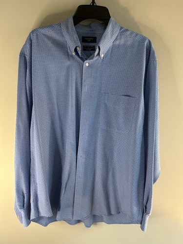 Dockers Plaid Button Up Long Sleeve Shirt Cotton Blend BLUE Men's Size LARGE