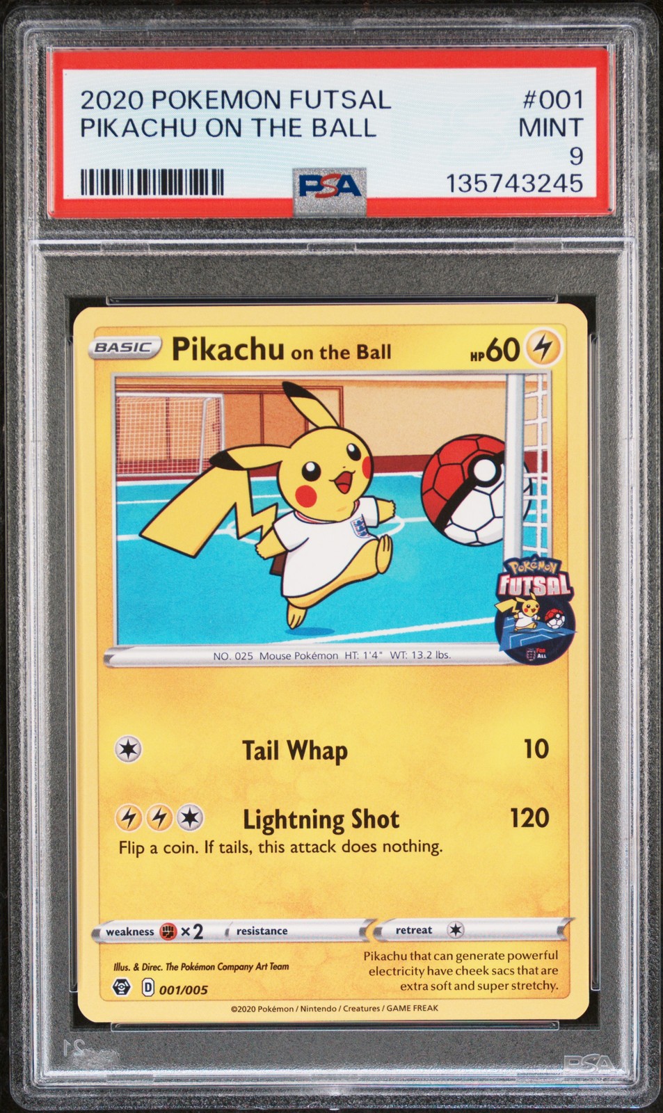 2020 POKEMON FUTSAL #001 PIKACHU ON THE BALL PSA 9