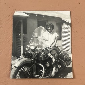 Vintage Photograph of Woman on Motorcycle 1950s Harley Davidson