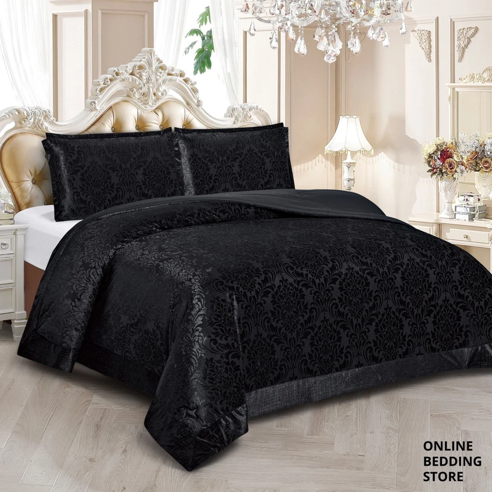 Quilted Bedspread Jacquard Damask Comforter Bedding Set Double King Bed Throw UK - Image 2 of 4