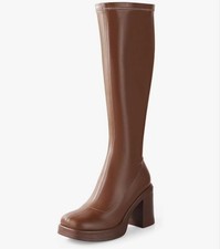 NEW Vegan Leather Knee Platform Chunky Heel Side Zipper High Boots 11