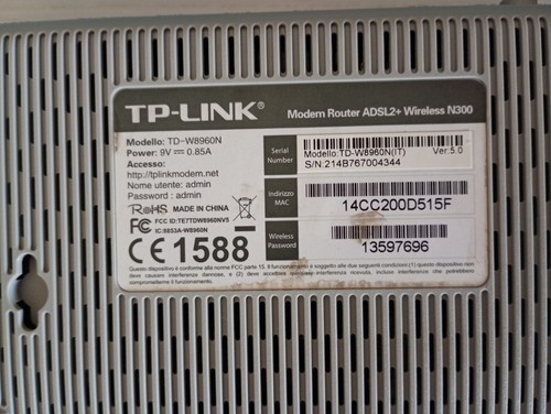 Modem Router TP-Link TD-W8960 Adsl2+ Wireless N 300mbps WiFi 4 porte Lan - 第 11/12 張圖片