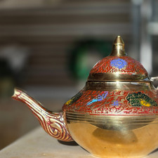 Teiera araba in rame artigianale smaltata decorazione turca mediorientale