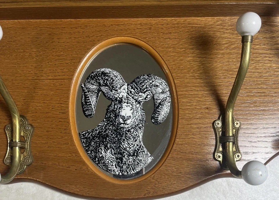 vintage 90’s House of LLOYD antique wall-mounted  With Mirror & Ram coat rack. - Image 4 of 4