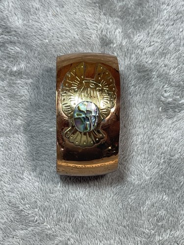 Vintage Abalone Copper Brass Eagle WIDE Cuff Bracelet 6” Signed !! - Picture 2 of 8