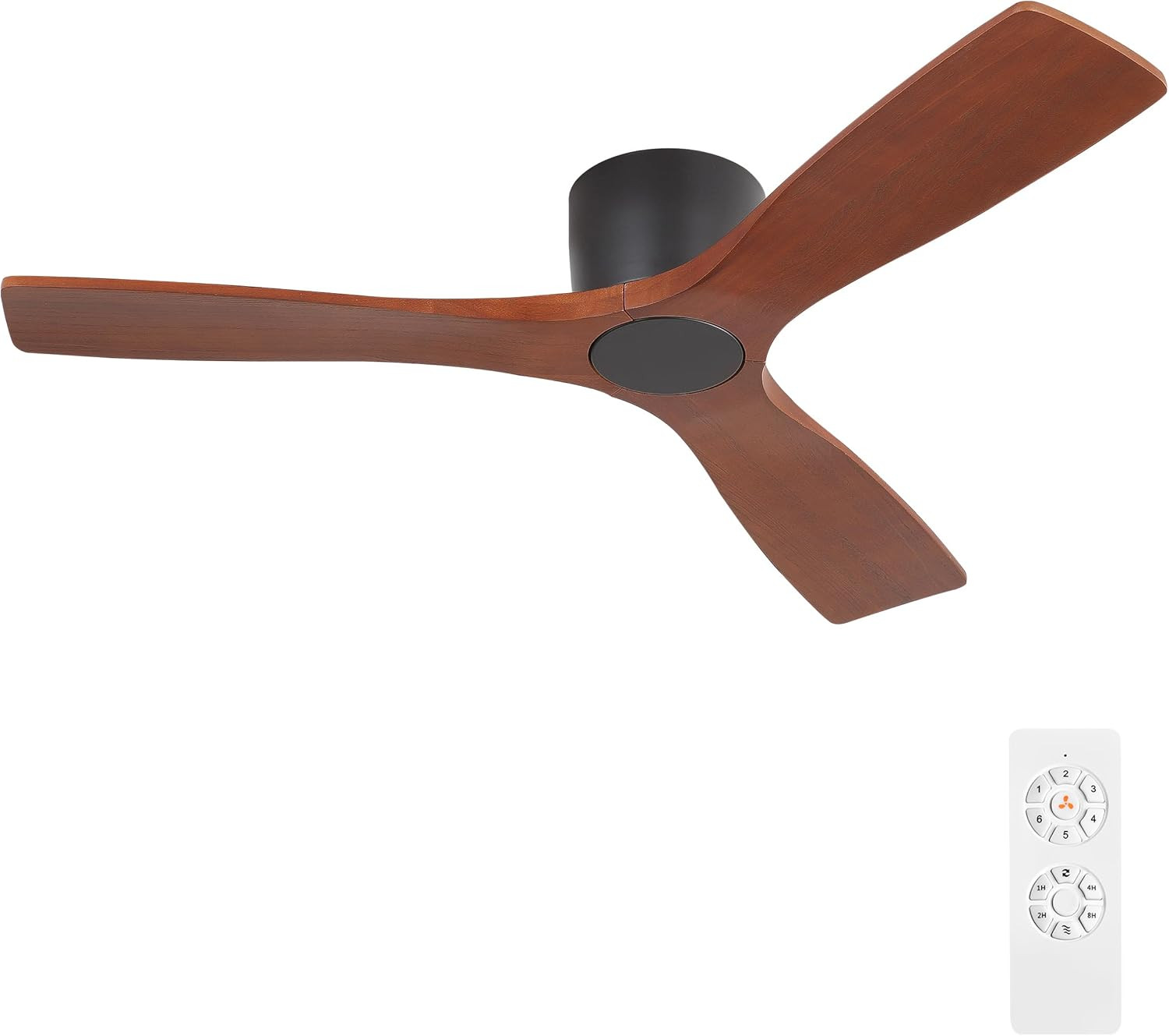 48" Black Hugger Ceiling Fan with 3 Walnut Blades and 6-Spee