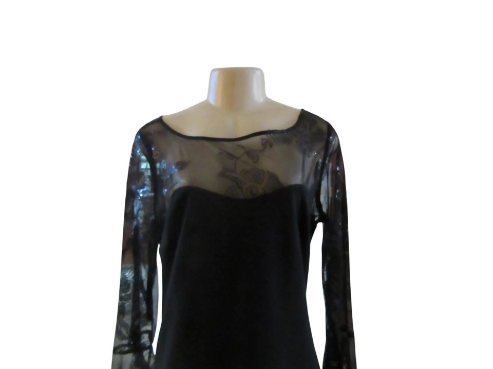 Karl Lagerfeld Paris Black Sheer Sleeve Dress SZ 12, Runs Small - image 3 of 4