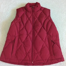 Eddie Bauer Goose Down Vest Womens Medium Red Puffer Full Zip Pockets *
