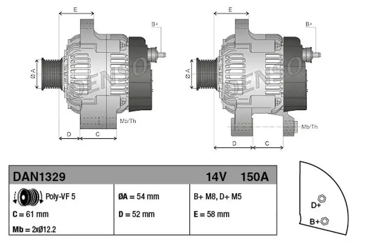 ALTERNATOR DAN1329 FOR ALFA ROMEO 198A4.000 940A2.000/B7.000/B8.000 1.4L 4cyl - Image 2
