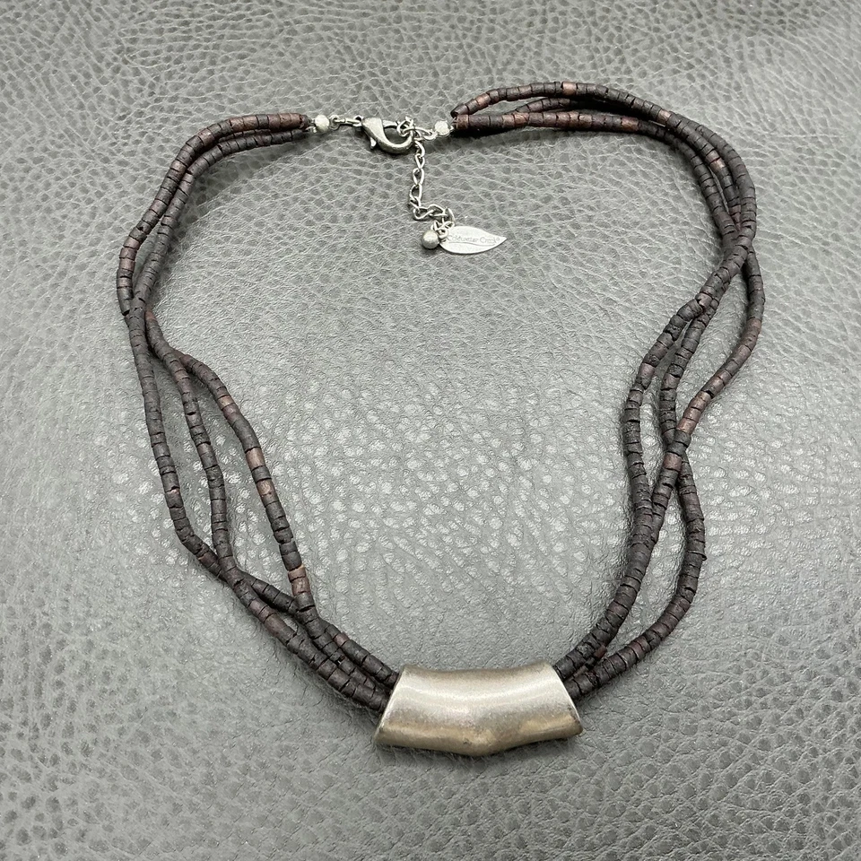 Collar Coldwater Creek Cuentas Heishi Marrón Multi Hilo Tono Plata Focal Boho Foto 3 de 4