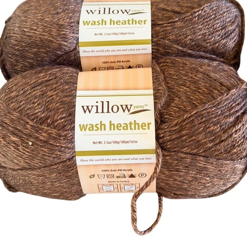 Willow Yarns Wash Heather Yarn 2 Skeins Hickory Heather 0010 Brown Worsted 4 7oz - product listing photo
