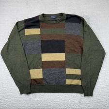 Dockers Sweater Mens Large Green Colorblock Crewneck Pullover Acrylic Knit