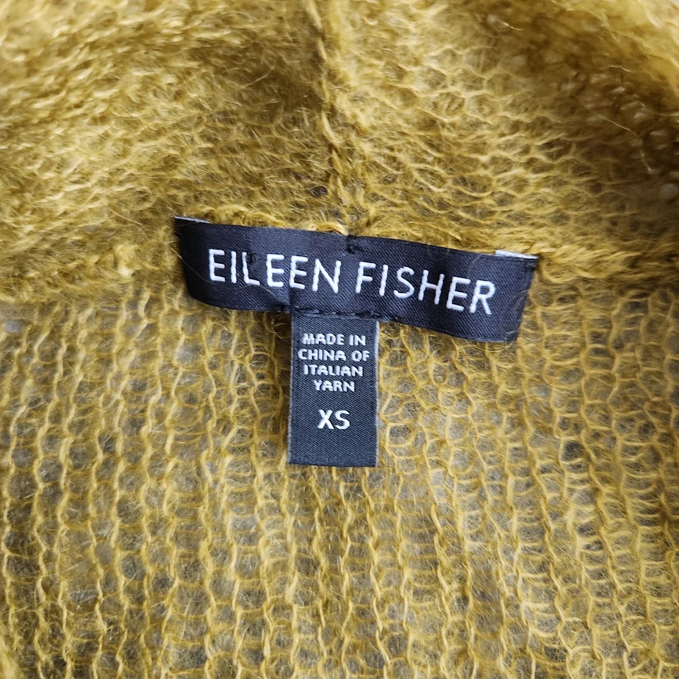 Cardigã suéter feminino Eileen Fisher frente aberta XS amarelo verde lã mohair - Imagem 3 de 4