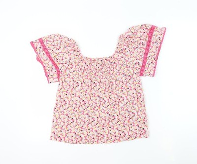 Marks and Spencer Damen Rosa Blumenmuster 100 % Baumwolle Basic Bluse Größe 6 Quadratischer Ausschnitt