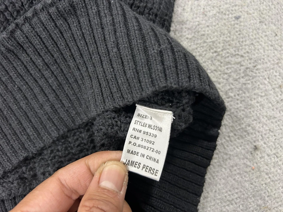 Suéter James Perse Mujer 3 Negro Con Capucha Cuello en V Algodón Lino Tejido Lujo Acogedor Foto 4 de 4