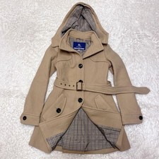 BURBERRY Blue Label Angora Blend Belted Bal-Collar Coat Women 38 Plaid Beige