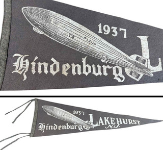 Original Vintage 1937 HINDENBURG ZEPPELIN Felt PENNANT w Long Tassels