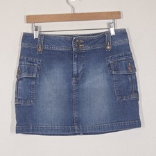 Vtg Y2K Old Navy Denim Jean Cargo Pocket Mini Skirt 8 Preppy Boho Beach Festival
