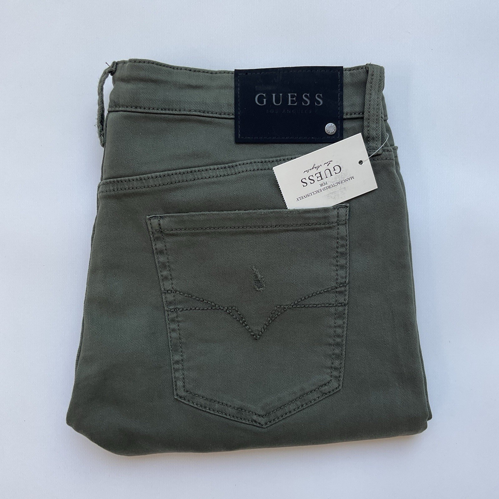 Distressed Stretch Denim In Olive Size 33