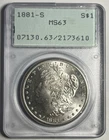 1881-S MORGAN SILVER DOLLAR GRADED PCGS MS63 OGH OLD RATTLER HOLDER