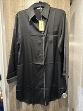 Ekouaer Women’s Boyfriend Style Satin Sleep Shirt Black Large