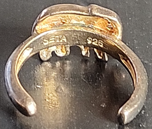 Vintage Seta Elephant Sterling Silver Toe Ring Gold Plated Vermeil CZ Eye 3.25 - Picture 2 of 5