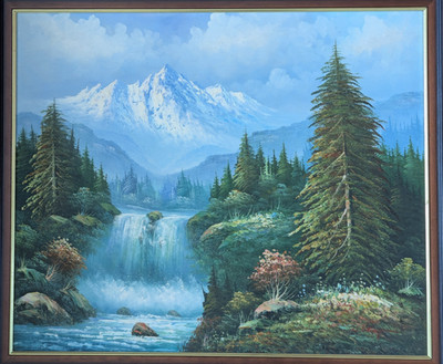 Vintage Original Ölgemälde auf Leinwand Alpenszene signiert von W Chapman