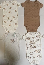 NEW Carters 4 PACK baby infant body suits, animal theme, Size 18 months