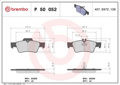 P 50 052 BREMBO Bremsbelagsatz, Scheibenbremse für BRABUS,MERCEDES-BENZ