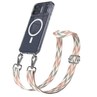 MagSafe Hülle mit Band für Apple iPhone 17 Pro Max Kette Mint / Rose Mix -Silber