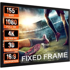 155in 16:9 4K HD Fixed Frame Projector Screen  Wall Mount for Home Theater Use