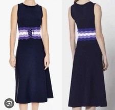 SANDRO Paris Kimiko Corset Midi Knit Dress Navy Chevron Belt Size 44 Medium A11