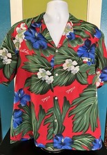 Vintage ROYAL CREATIONS Red Floral Palm Hawaiian Shirt Size XL Aloha Polyester