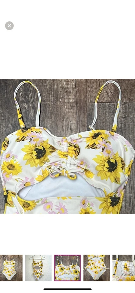 Traje de baño floral monokini de una pieza con recorte de girasol Decree, talla mediana, forrado Foto 3 de 4