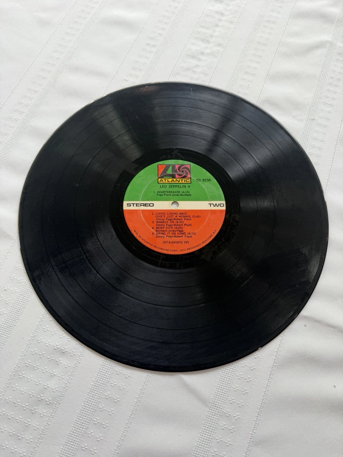 Led Zeppelin II Vinyl LP Atlantic Records SD 8236 Green Orange Label Record Only
