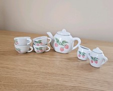 Vintage Manley Mini Strawberry Tea Set Porcelain 8 Pc Child Doll Teapot