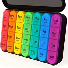 7-Day Pill Organizer 4Times Daily Travel Medicine Box with Removable Compartment