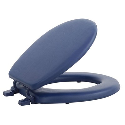Vinyl Round Soft Adjustable Hinges Toilet Seat and Close Lid Set, Navy Blue