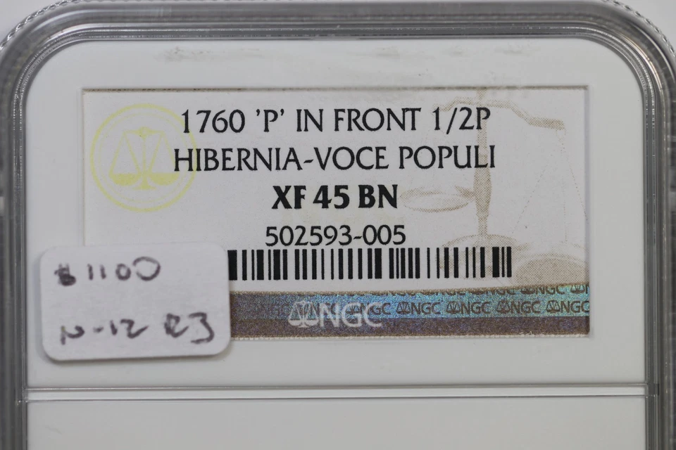 1760 N-12 R-3 NGC XF 45 Voce Populi Halfpenny Colonial Copper 1/2p - Image 3 of 3