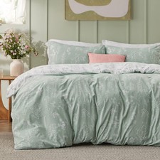 3Pcs Reversible Floral Duvet Cover Set with Zipper Closure Queen Size Sage