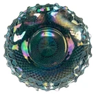Vintage Blue Carnival Glass Plate Bowl 10” Iridescent Diamond Point Ruffled Edge